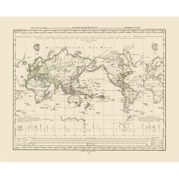 Historic Map - World Indo Germans Semites - Perthes 1846 - Vintage Wall Art