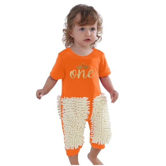 Herrnalise Newborn Infant Baby Girls Boys Crawling Baby Letter Mop Onesie Romper Jumpsuit