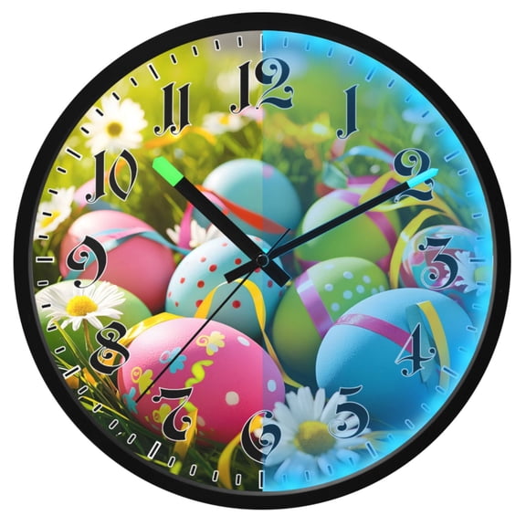 Ryvnso Easter Eggs 12 Inch Night Light Wall Clock Luminous Silent Battery Operate Clocks
