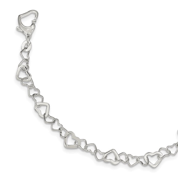 Sterling Silver Linked Heart Bracelet - 3.3 Grams - Measures 6mm Wide