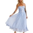 thumbnail image 6 of Womens 2025 Summer Dress Casual Sleeveless Spaghetti Strap RIC Rac Trim Smocked Ruffle Beach Long Maxi Dress Blue S, 6 of 9