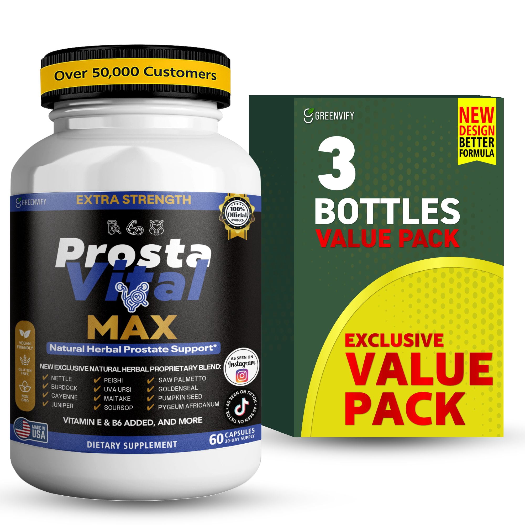 GreenVify ProstaVital Max Dietary Supplement Capsules for Men – Prostate Health Nutritional Supplement – Easy-to-Swallow Capsules