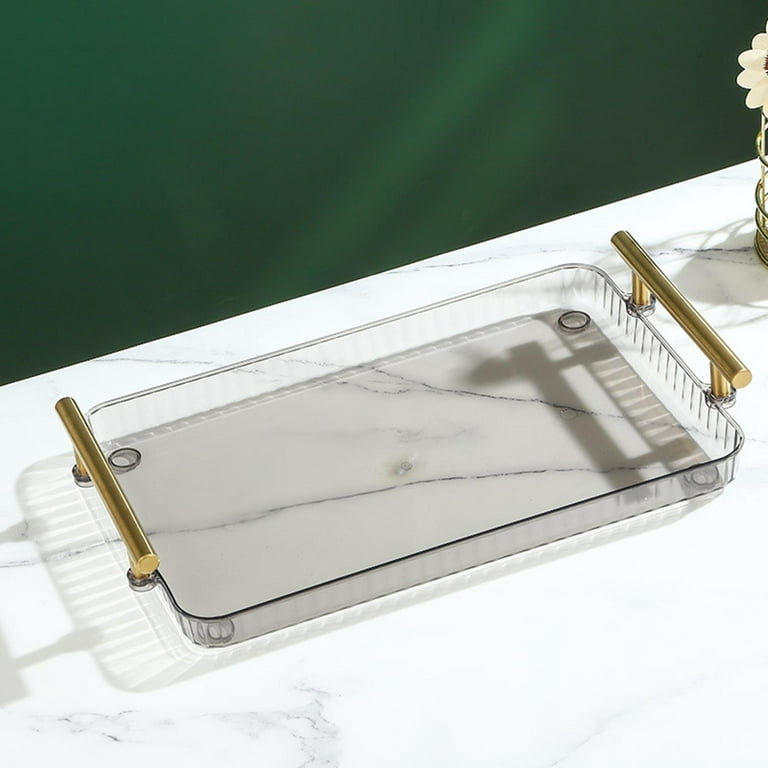 Rectangle Acrylic Tray with Raised Rims and Wood Handles