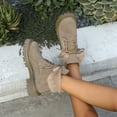 thumbnail image 3 of Rokment Fuzzy Snow Combat Boots for Women Fashion Casual Plush Lace up Platform Chunky Winter Ankle Booties Non Slip Mid Calf Short Work Boots Khaki Size 6.5, 3 of 5