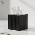 thumbnail image 5 of Tissue Box Cover Square - Handcrafted Ridge Embossed Black Metal Holder For Bathroom Accessory  Aesthetic Decorative Facial Napkin Cube Modern Home Decor, 5 of 6