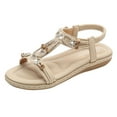 thumbnail image 1 of CAICJ98 Women Shoes Women's Rhinestone Flat Sandals Slip on Memory Foam Sandals Open Toe Slide Sandals,Beige, 1 of 4