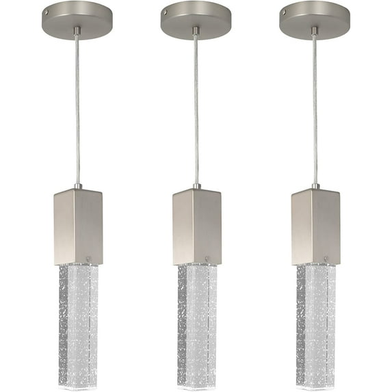 ZXNYH 3-Light Modern Bubble Crystal Pendant Lights Brushed Sand-Nickel with 4000K GU10 LED Bulbs, Adjustable Pendant Lighting for Dining Room, Kitchen Bar, Bedroom