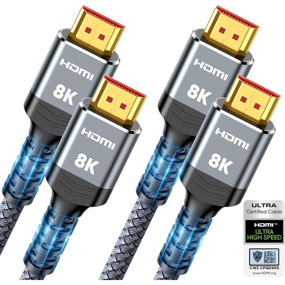10K 8K HDMI 2.1 2-Pack 6.6FT Certified 48Gbps Ultra High Speed Slim HDMI Cord Support 4K@120Hz 8K@60Hz HDCP 2.2&2.3 Dynamic HDR eARC DTS:X Compatible with Roku TV/HDTV/PS5/Blu-ray