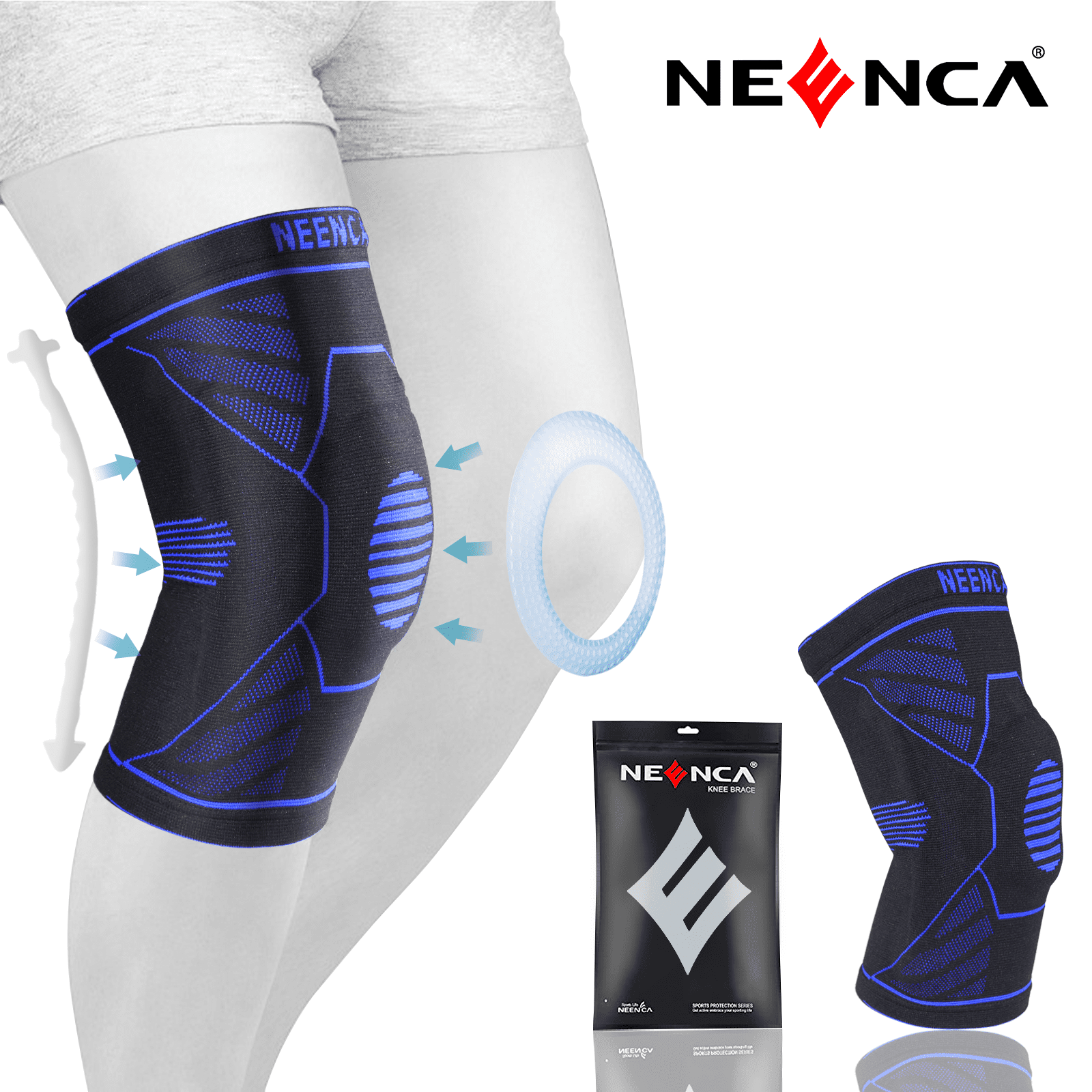 NEENCA Compression Knee Brace and Support Sleeve with Patella Gel Pads & Side Stabilizers (Single) S