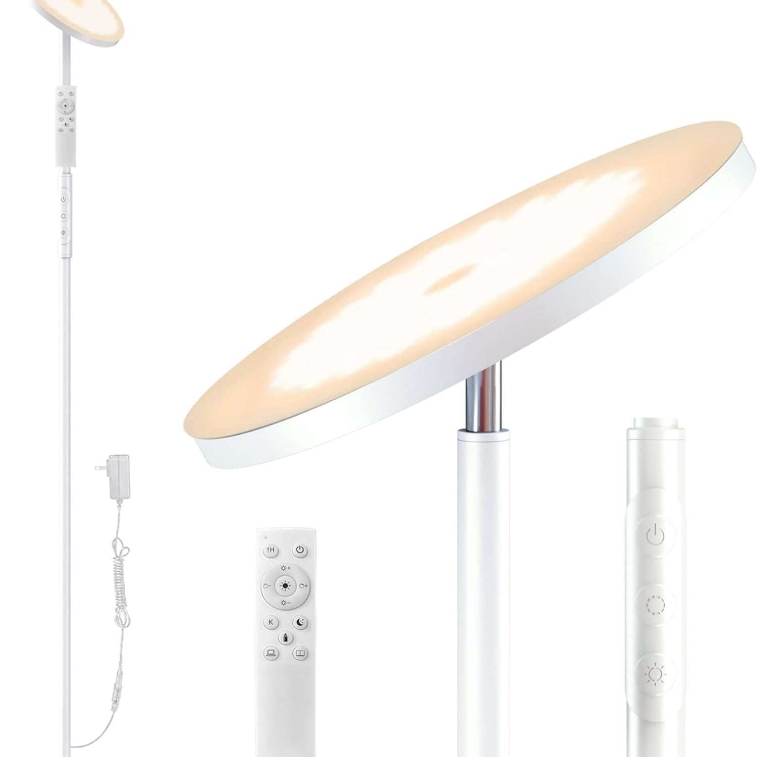 Floor Lamp for Living Room, Stepless Dimmable LED Standing Lamp with Remote and Touch Control, 69” Tall Corner Lamp for Bedroom Office Hotel, White