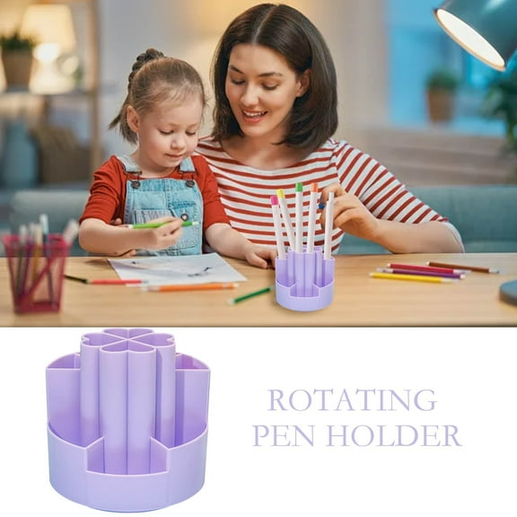 Four 360 Rotating Pen Holder Large Capacity Desk Organizer Cosmetic Storage Box Desktop Fixed Organizer Storage Desktop Accessories Classroom Home(Purple)