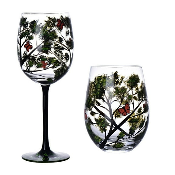 Jesscasday Four Seasons Tree Wine Glasses Goblet Creative Printed Round Glass Cup for Wine Beer Cocktail Large Capacity Drinkware