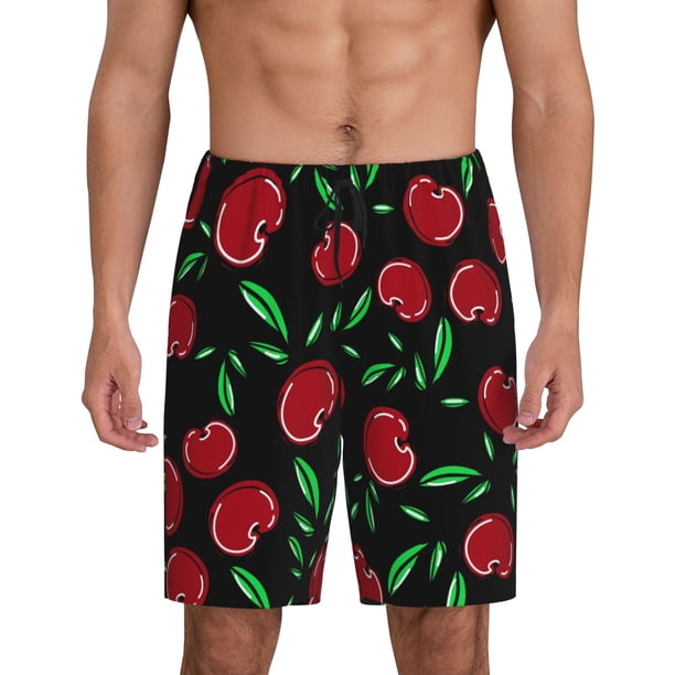 Balery Cherry Pantalones cortos de pijama de punto de algodón para hombre con cinturilla y bolsillos-4X-Large