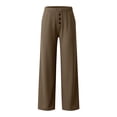 thumbnail image 6 of Women's Cotton Yoga Pants Wide Leg Straight, Mid Elastic Waist Stretchy Soft, Pockets Casual Solid Color, Lounge Workout Fitness Lounge Pants | VerBelle,Brown XL, 6 of 8