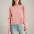 thumbnail image 3 of Stichou Womens Mock Neck Sweaters Long Sleeve Shirts Lightweight Thin Knit Sweatshirt Pullover Casual Sweet Cute Tops Pink L, 3 of 4
