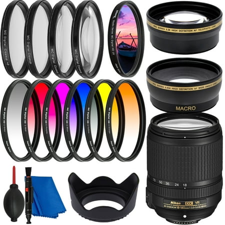 Ultimaxx Advanced Nikon AF-S DX NIKKOR 18-140mm f/3.5-5.6G ED VR Lens Bundle - Includes: 0.43x Wide Angle Lens Attachment 6PC Gradual Color Filter Kit & More