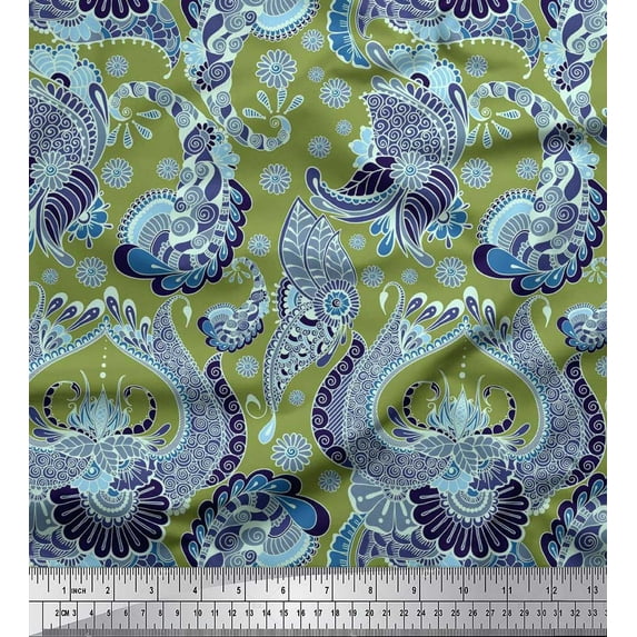 Soimoi Cotton Voile Fabric Leaves & Floral Artistic Decor Fabric Printed Yard 56 Inch Wide