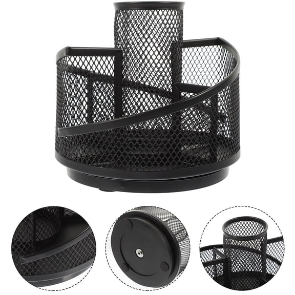 YOSADIER Black Rotating Desk Organizer with Pencil Holder, Pen Storage, and Multi-Compartment Desk Storage Box