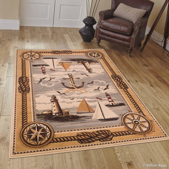 Allstar African Contours Collection Sailboat Area Rug (5' 2" x 7' 1")