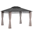 thumbnail image 1 of Outsunny 10' x 12' Double Roof Hardtop Gazebo with Nettings Curtains Khaki, 1 of 9