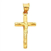 14K Yellow Gold Jesus Engraved Cross Pendant - Crucifix Charm Polish Finish - Handmade Spiritual Symbol - Gold Stamped Fine Jewelry - Great Gift for Men & Women for Occasions