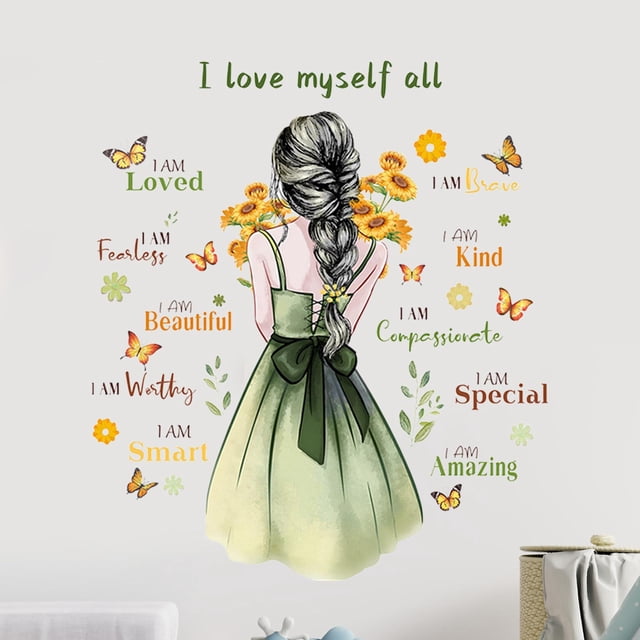 Pegatinas de pared con citas inspiradoras, papel tapiz de PVC, mariposas modernas y coloridas, calcomanías motivacionales para puerta, baño interior.