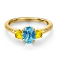 thumbnail image 3 of Gem Stone King 18K Yellow Gold Plated Silver Swiss Blue Topaz and Yellow Sapphire Engagement Ring for Women | 1.32 Cttw | Oval Checkerboard 7X5MM | Gemstone November Birthstone | Size 7, 3 of 6