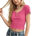 thumbnail image 2 of CQONEPT Teen Girls Cropped Tops Crewneck Short Sleeves Blouse Tops Shirt Summer Fashion Ribbed T Shirts Hot Pink 2 Years, 2 of 7
