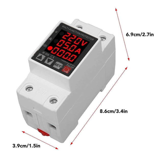 Current Protector 3 Display Adjustable Intelligent Over Voltage Under Voltage Protector AC 80‑300V 1‑63A