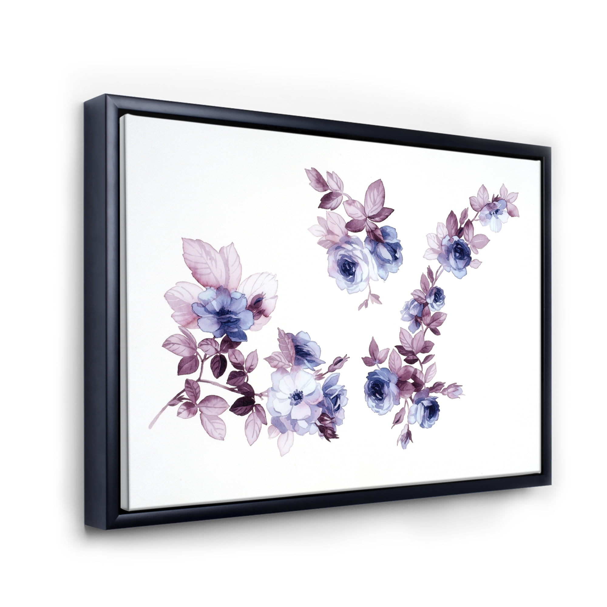 Designart 'Purple Wildflowers On White I' Traditional Framed Canvas Wall Art Print