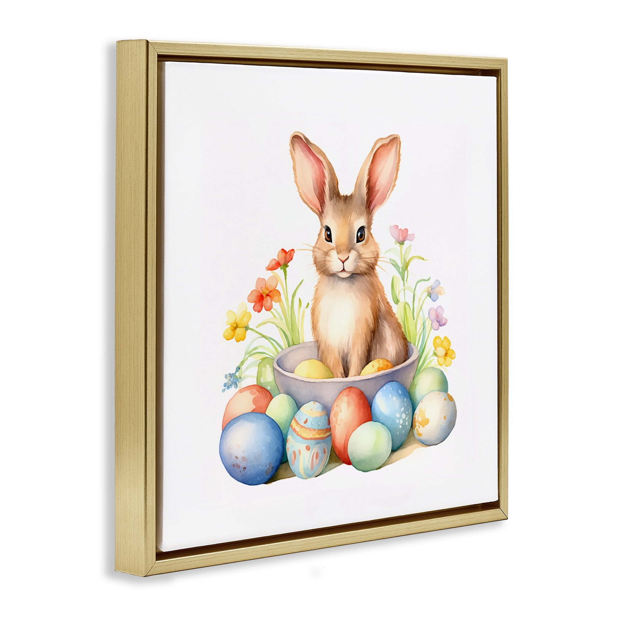 Easter Bunny & Eggs Gold Floating Frame Canvas Art, 25 x 25, By Andrea Haase