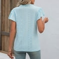 thumbnail image 5 of Olyvenn Womens Eyelet Tops Summer V Neck Puff Short Sleeve T Shirts Loose Fit Casual Cute Top Blouses for Women Light Blue L, 5 of 7