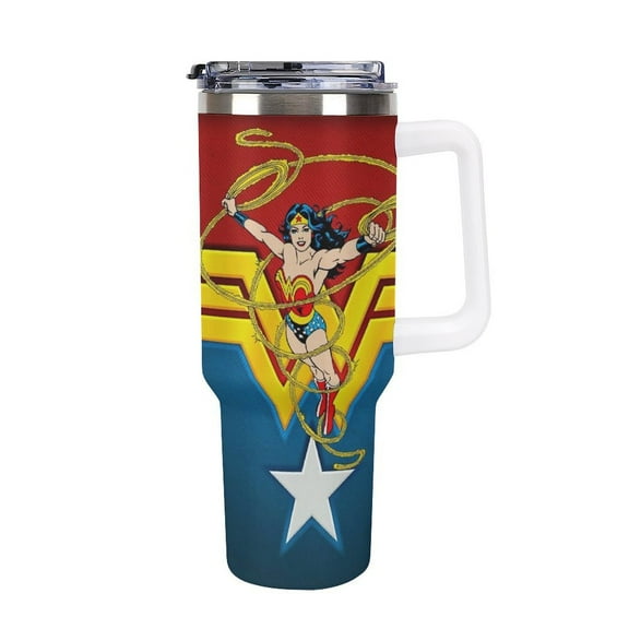 Wonder Woman Car Cup with Handle Straw Lid Stainless Steel Double Wall Vacuum Coffee Mug Large Capacity Tumbler 40oz for Man Woman