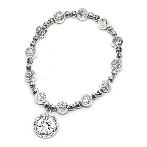 Aellinatey Catholic Saint Benedict Medal Bracelet Religious Beaded Jewelry for Women Men