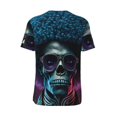Coaee Punk Style Blue Haired Skull for Men s Baseball T-shirt Casual Short Sleeve Suitable for School Uniform Party Hip-Hop Performance Sport - Large