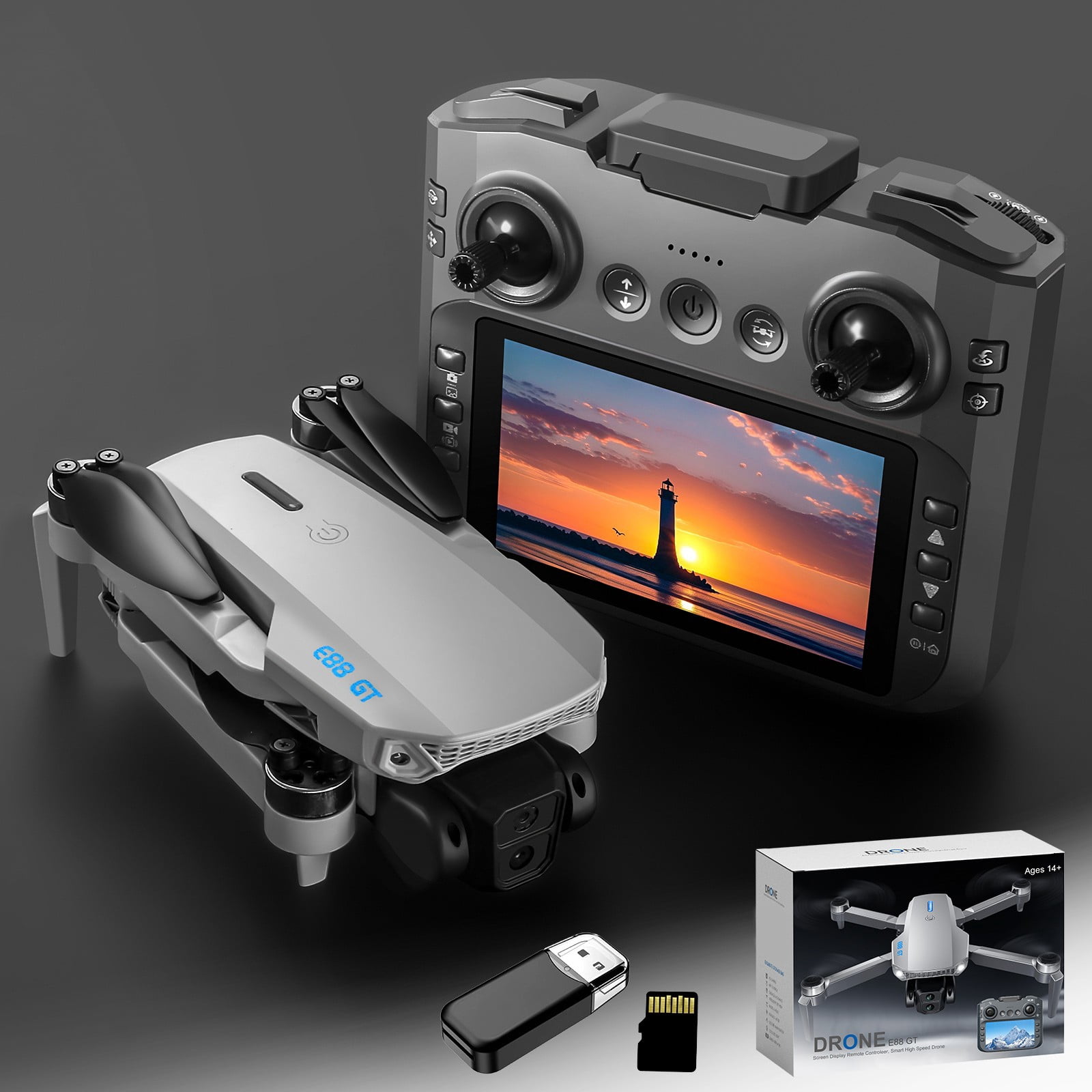 Bfogop 1080P ESC Camera Drone Featuring 4.3-Inch Screen Remote, Brushless Motor, WiFi FPV, Foldable Design, and Includes Storage Card & Accessories