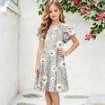 thumbnail image 3 of Abcomgle Girls Beach Dress Casual A-Line Double Layer Ruffle Sleeve Tshirt Dresses Daisy Floral Print Summer Crew Neck Swing Sundresses for 4-14t Kids, 3 of 5
