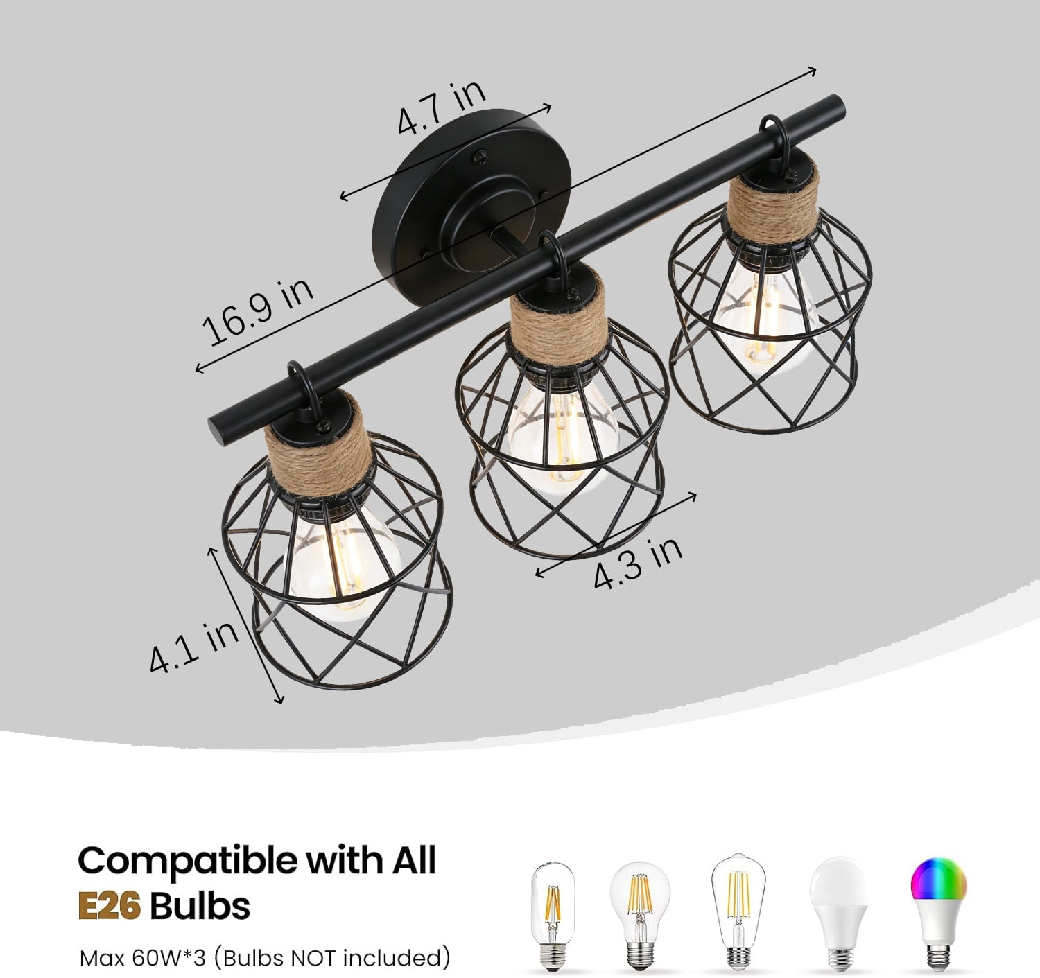 3-Light Matte Black Bathroom Vanity Light Bathroom Lighting Fixtures over Mirror with Metal Shade Modern Farmhouse Vanity Lights