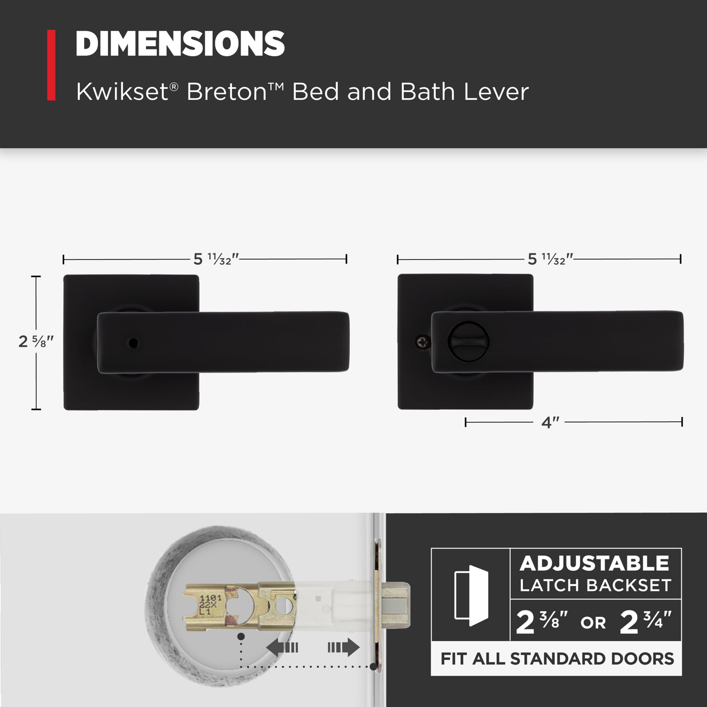 Kwikset Breton Square Privacy Lever Doorknob Matte Black