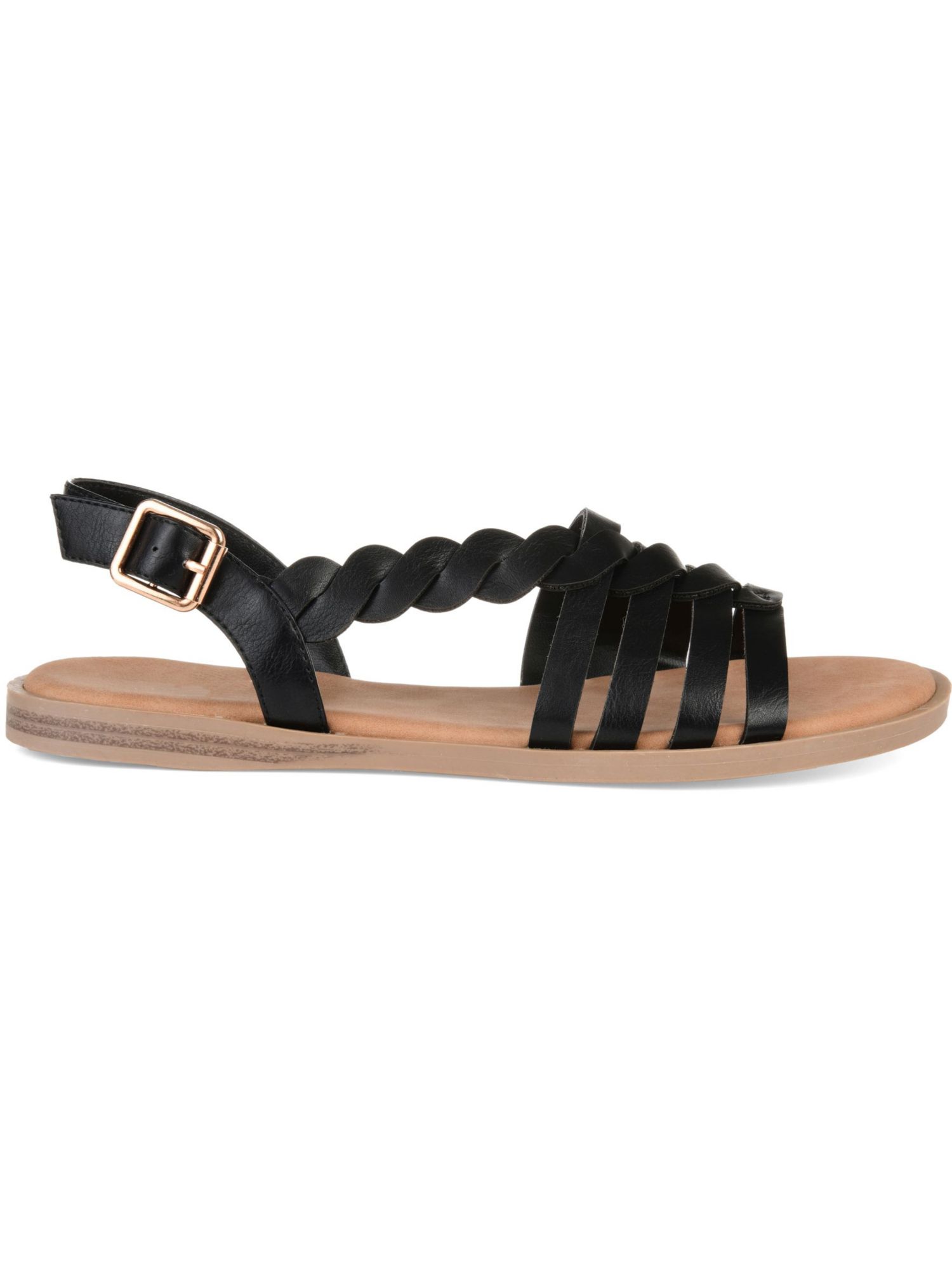 Women's Journee Collection Solay Flat Strappy Sandal Black Faux Leather 9 M