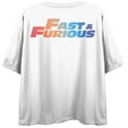 thumbnail image 2 of Fast & Furious Gradient Sunset Art Crew Neck Short Sleeve Women's White Crop Top-XL, 2 of 4