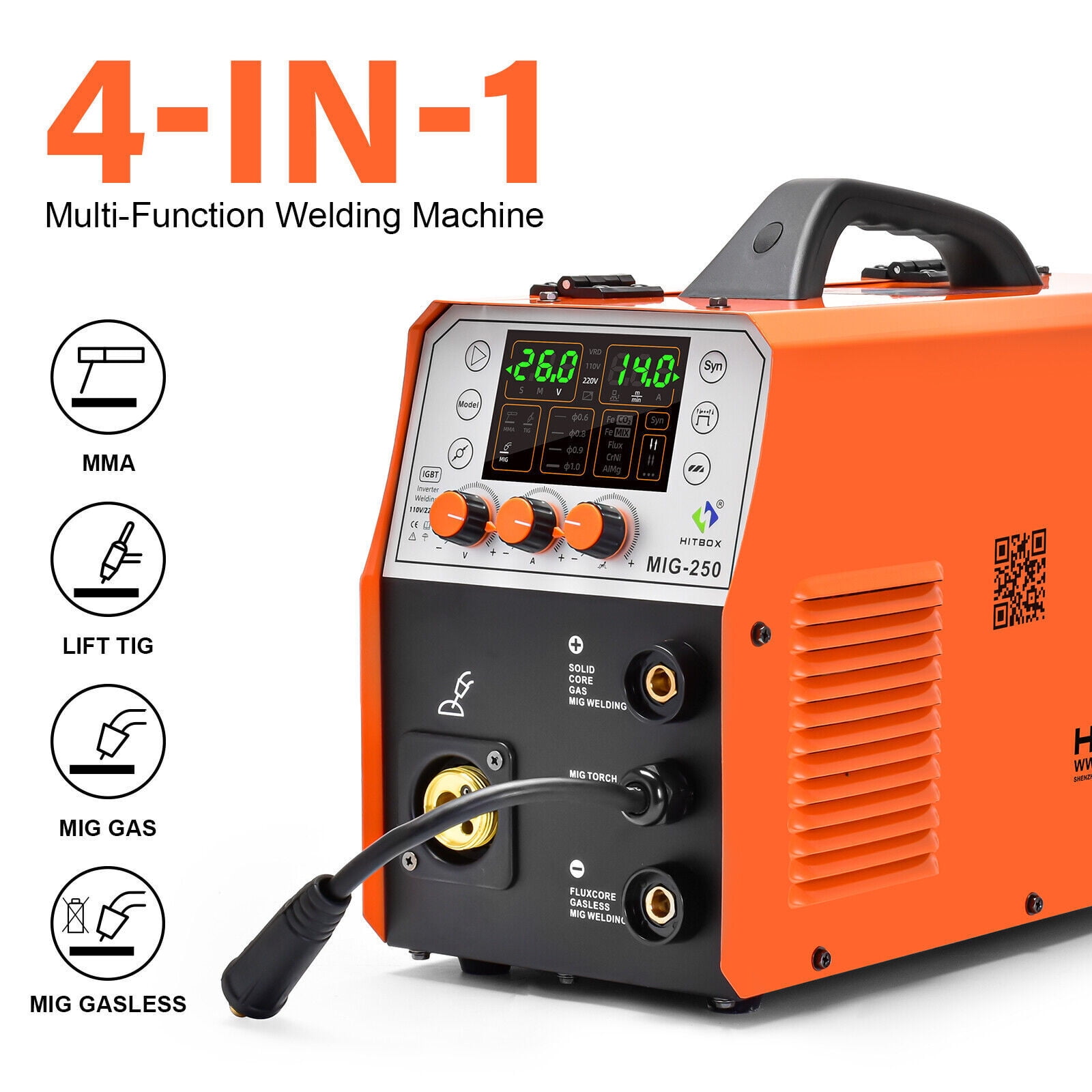 HITBOX 4-in-1 Aluminum MIG and Stick Welder, 250A 110V/220V Portable MAG/Lift TIG Welding Machine