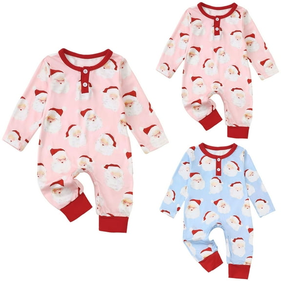 Pandaie Infant Baby Boy Girl Clothes Santa Long Sleeve Jumpsuit Newborn First Christmas Outfit One Piece Romper Blue 6-12 Months