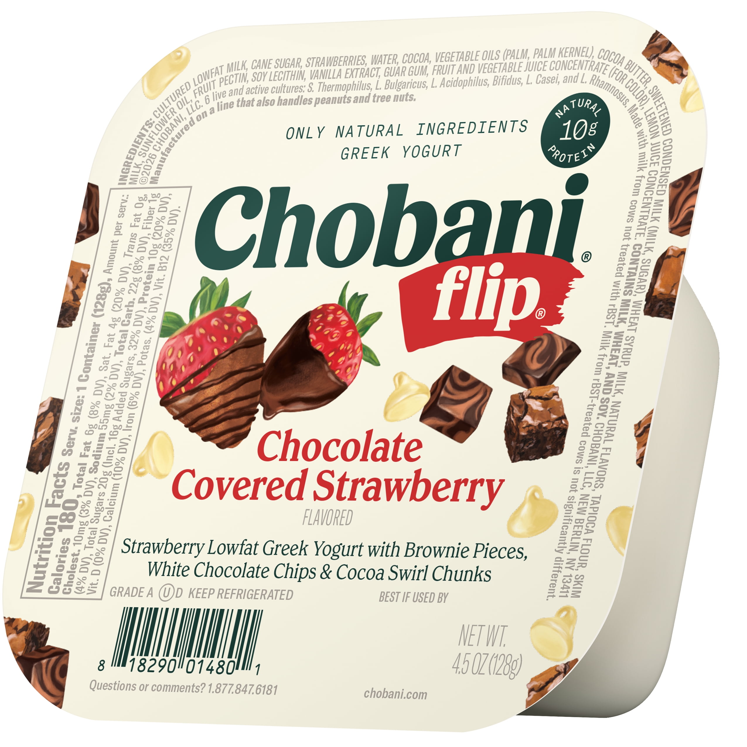 (4 pack) Chobani Flip Low-Fat Greek Yogurt Chocolate Covered Strawberry 4.5 oz Cup