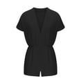 thumbnail image 3 of Gaecuw Rompers for Women Jumpsuits for Women Summer Dressy Short Sleeve Overall V Neck Band Collar Solid Onesie Strappy One Piece Outfits Casual Loose Baggy Jumpsuit Wide Leg Summer Shorts Mini, 3 of 5