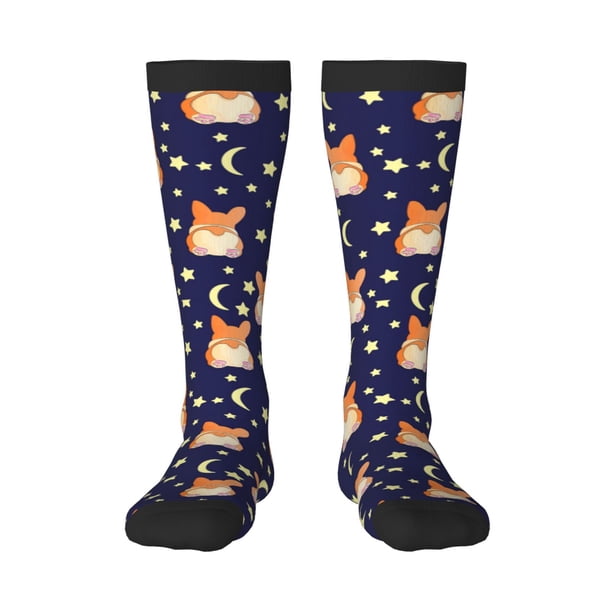 Balery Corgi Lying With Moons And Stars Calcetines novedosos Calcetines deportivos Calcetines hasta la rodilla Calcetines de algodón Calcetines originales y geniales