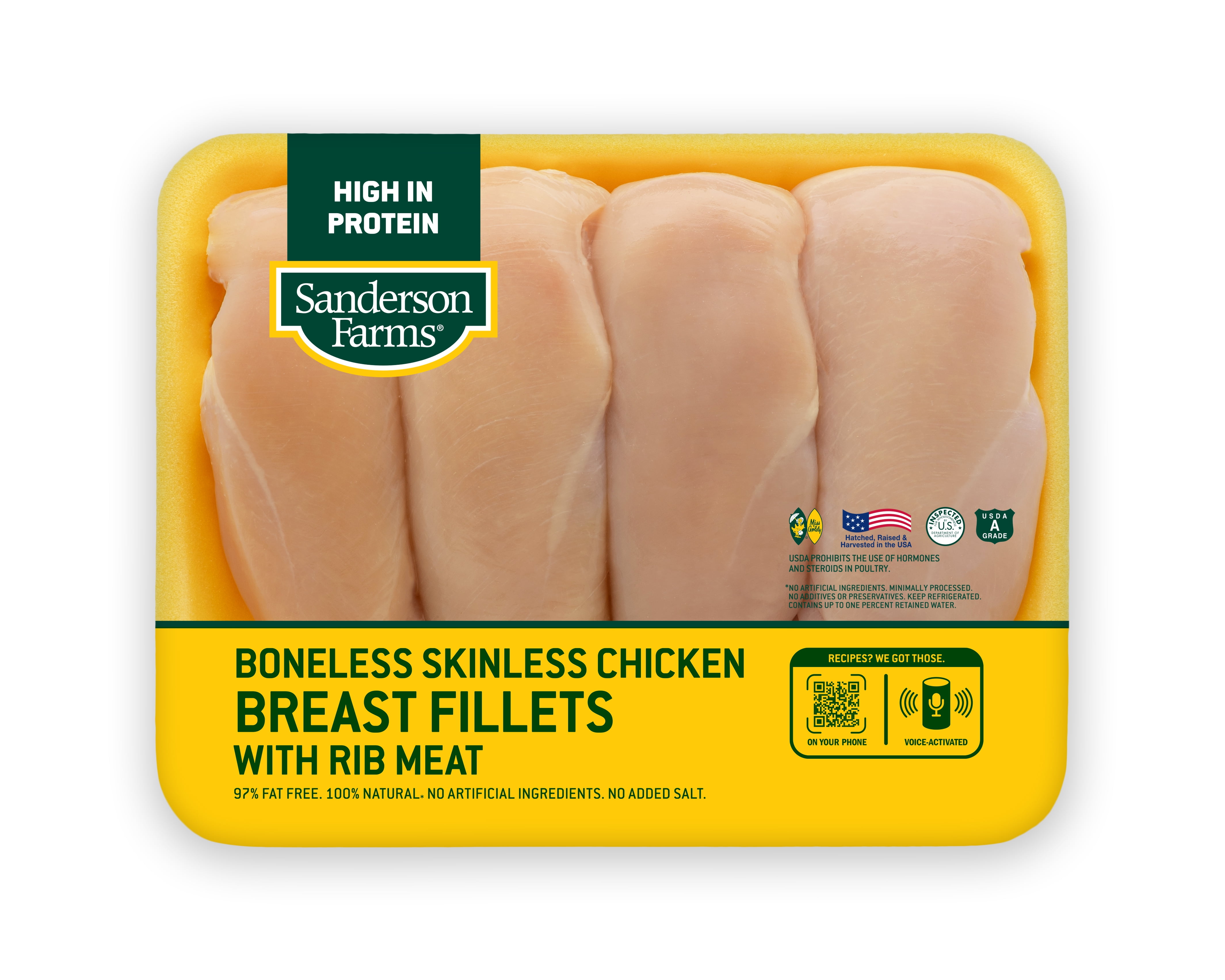 Sanderson Farms, Boneless Skinless Chicken Breast Fillets with Rib Meat