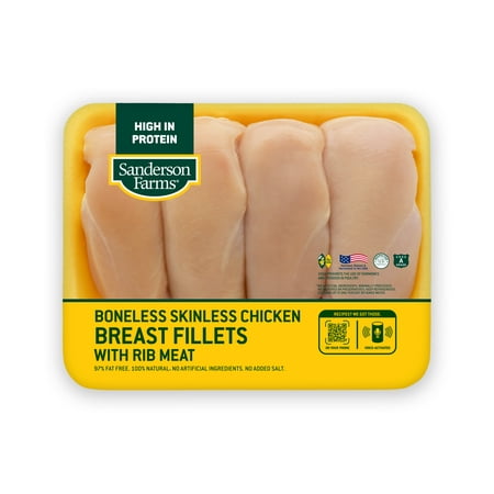 product image of Sanderson Farms, Boneless Skinless Chicken Breast Fillets with Rib Meat, 3.0 - 4.0 lb