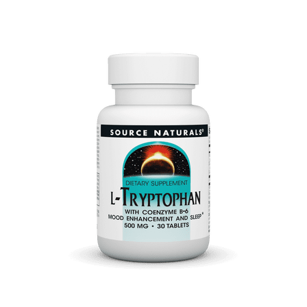 Source Naturals, L-Tryptophan with Coenzyme B-6 for Positive Mood Enhancement and Sleep 500mg 30 Tablets