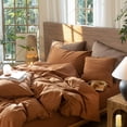 thumbnail image 2 of MooMee Wavy Striped Duvet Cover Set Queen 100% Washed Cotton Linen Like Textured Breathable 3-Piece (Dark Orange, 90"x90"), 2 of 7